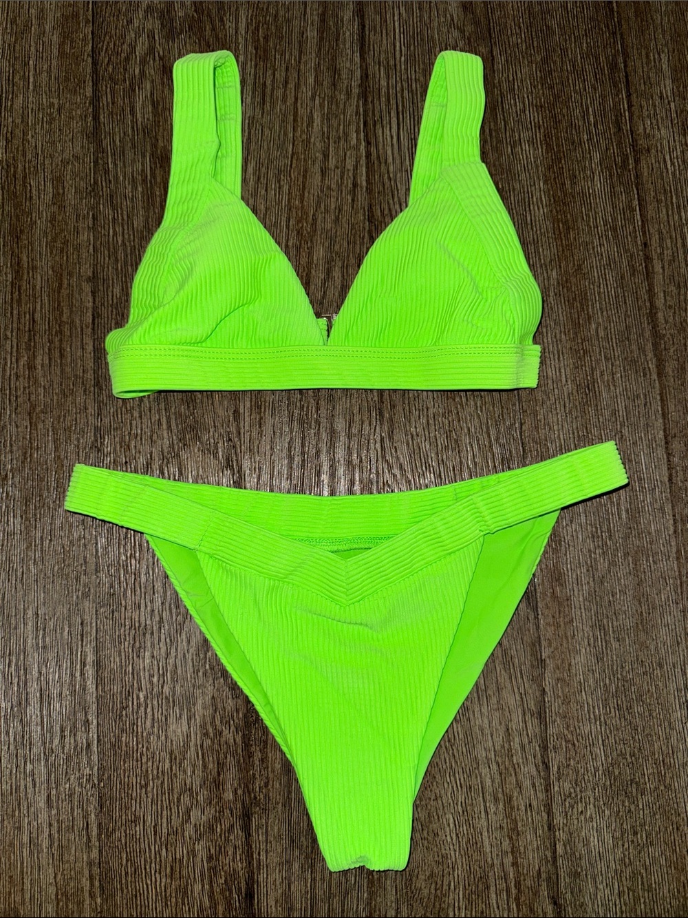 Frankies Bikinis Georgia Top & Grace Ribbed Cheeky Bottom Bikini Set Green Glow
